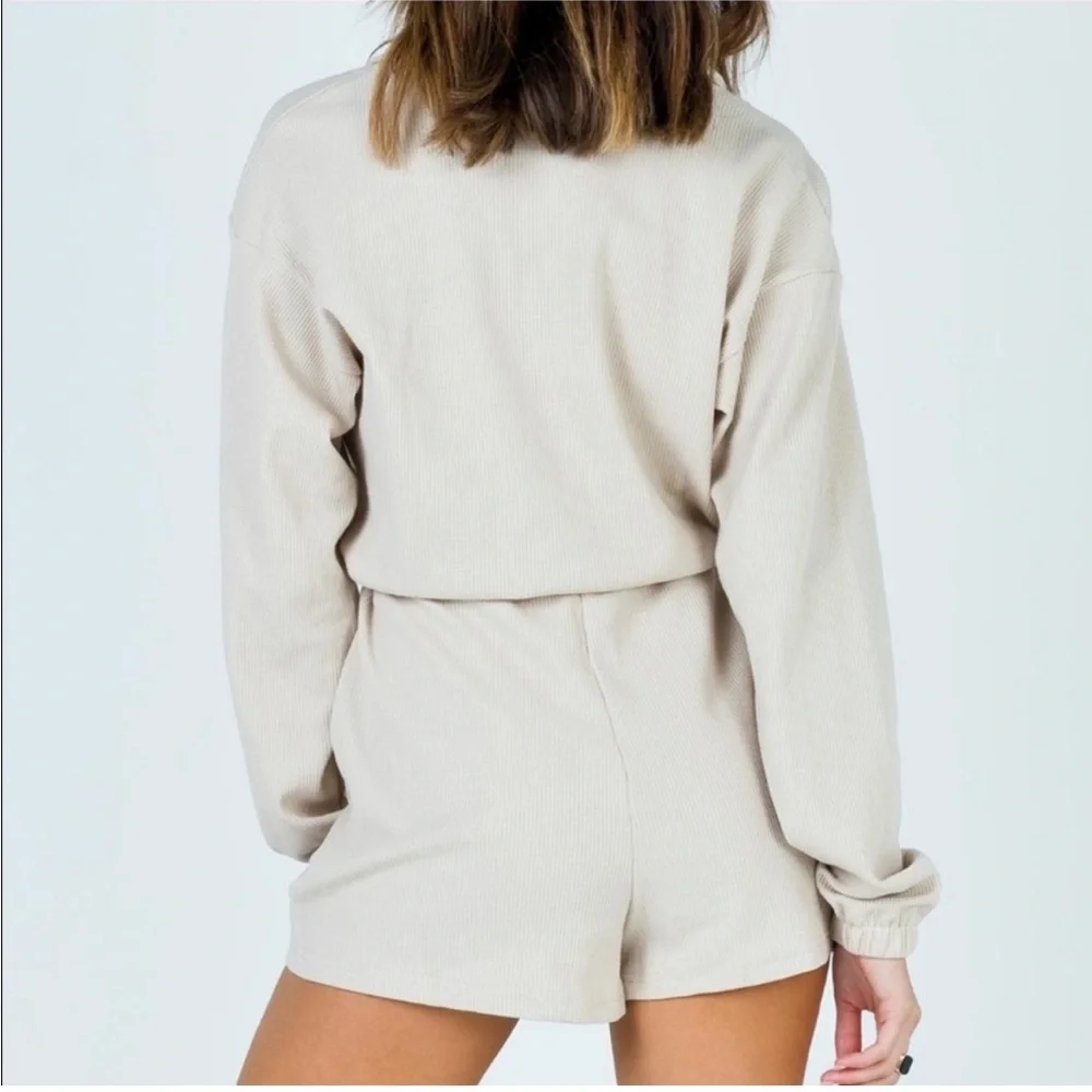 Princess Polly xx Tan Long Sleeve Shorts Zippered Romper